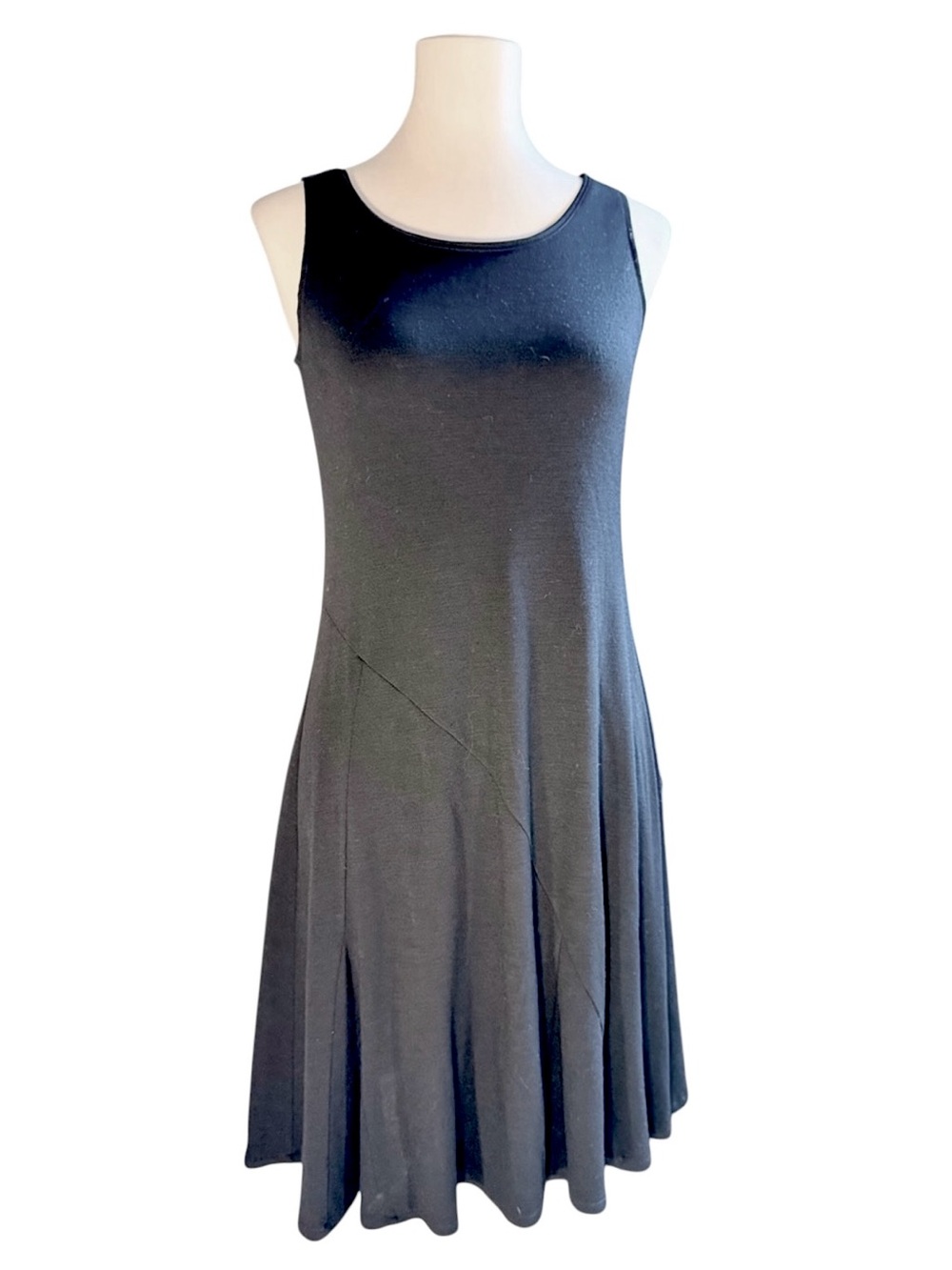 Eileen Fisher Black Sleeveless Flared Wool Sweater Dress Petite Small Bias Sea